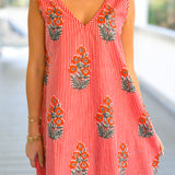 Ainsley Floral V Neck Mini Dress - Red