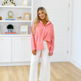 Izzy Striped Button Down Top -  Pink/Orange Thick Striped
