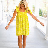 Nancy Summer Mini Tie Dress - Lime Gingham