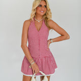Randi Halter Mini Dress - Red Checkered