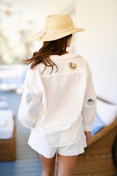 Linen Seashell Embroidered Set - Off White