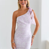 Sofia One Shoulder Bow Mini Dress- Lilac