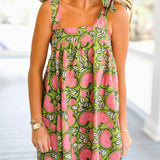 Mia Floral Mini Tie Dress - Green/Pink Flowers