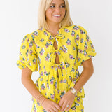 Leah Tie Front and Shorts Set - Yellow/Pink