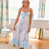 Abbi Multi Midi Strappy Dress - Cream/Blue