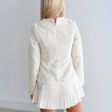 Ashley Tweed Pleated Dress-Ivory