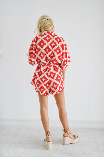 Josie Romper - Red/Cream