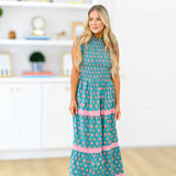 Veronica Smocking Tier Maxi Dress -Teal