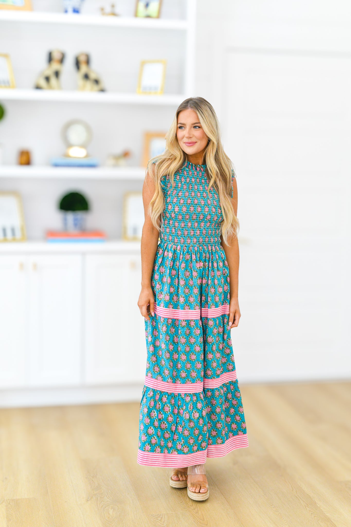 Veronica Smocking Tier Maxi Dress -Teal
