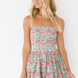 Miranda Balloon Mini Dress - Teal/Pink