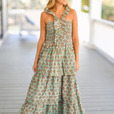 Sylvia Ruffled Maxi Dress - Teal Floral