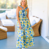 Andrea Floral Ruffle Tier Dress  - Blue/Green