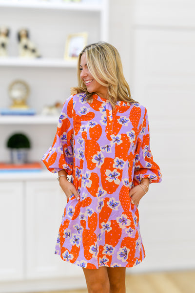 Jody Balloon Sleeve Dress - Orange Mix