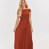 Harlie One-Shoulder Ruched Maxi Dress-Spice Brown