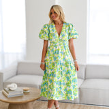 Carly Print Dress - White/Green Floral