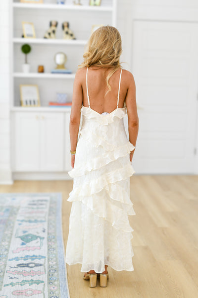 Katie Ruffled Slip Dress - Ivory Beads