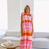Ava Ruffle Shoulder Dress - Pink/Orange