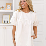 Delilah Denim Puff Sleeve Mini Dress-Off White
