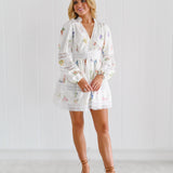 Selah Long Sleeve Floral Print Lace Trim Mini Dress - White Multi Color Floral