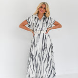 Avery Zebra Print Belted Midi Dress - White/Black