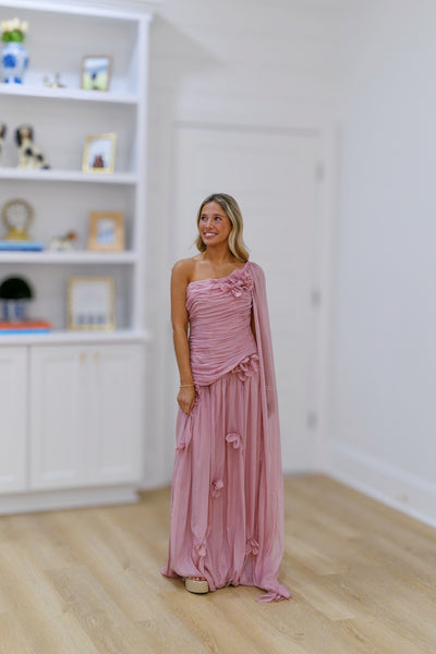 Kelsea One Shoulder Maxi Dress - Dusty Pink