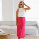 Audrey Midi Satin Skirt - Fuchsia