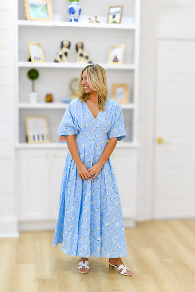 Lynn Eyelet Midi Dress - Baby Blue