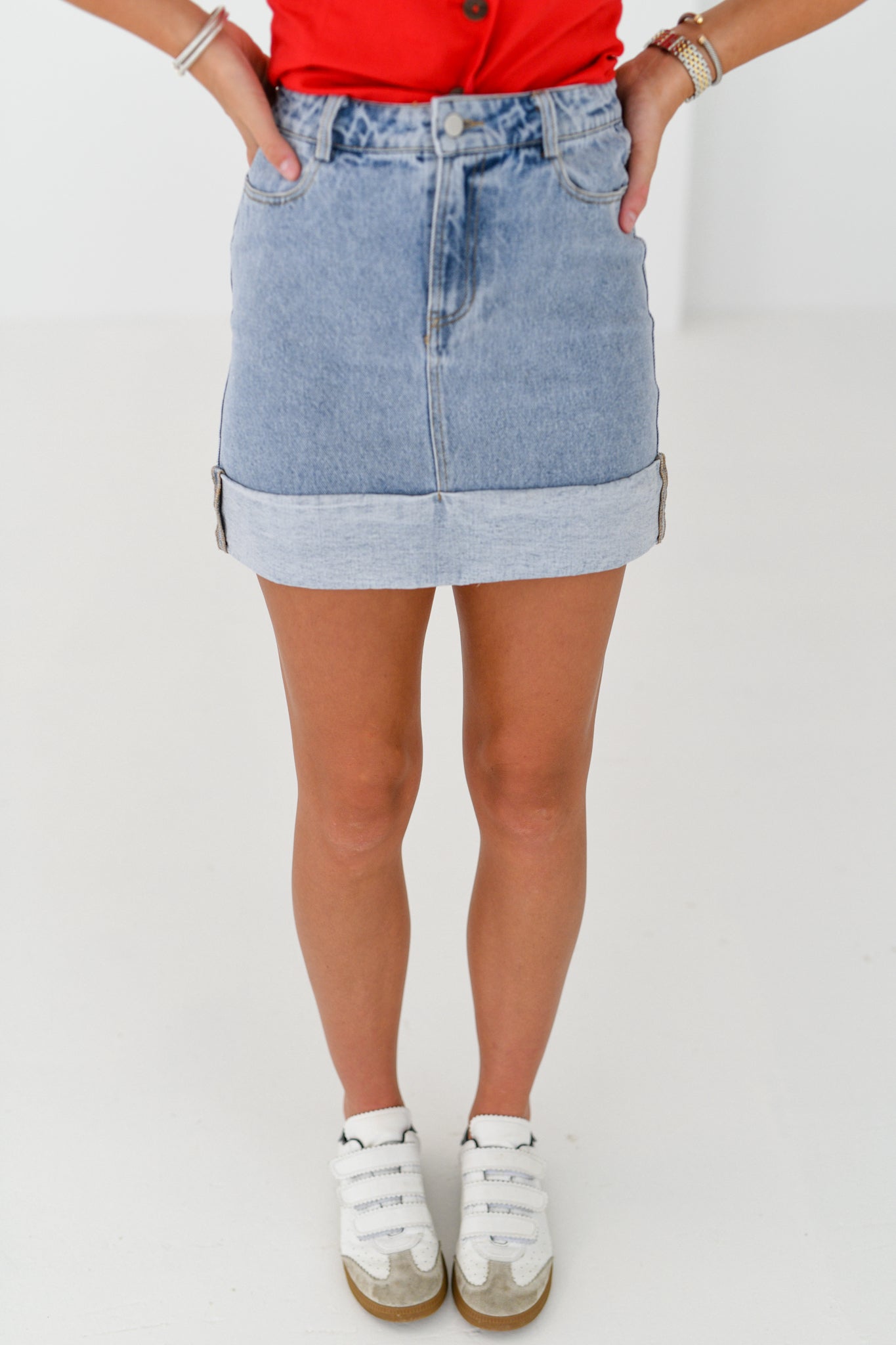 Frankie High Waisted Skirt - Washed Denim