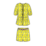 Leah Tie Front and Shorts Set - Yellow/Pink