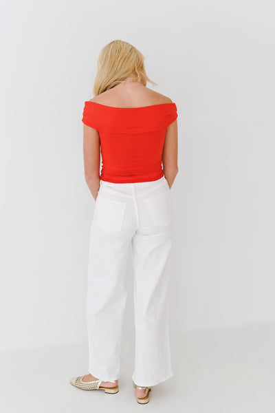 Emily Twist Front Off the Shoulder Top-Red