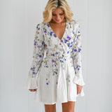 Kiera Long Puff Sleeve Floral Mini - White Multi