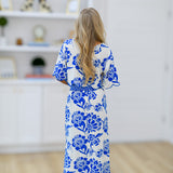 Veronica Linen Floral Skirt Set-Off White/Blue
