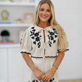 Evie Floral Embroidered Crop Top and Skirt Set-Lt Taupe