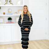 Gracie Striped Knit Ruffle Set-Black