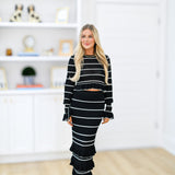Gracie Striped Knit Ruffle Set-Black