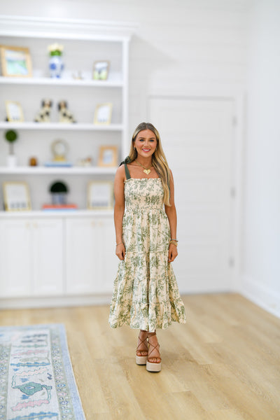 Lauren Midi Dress - Cream and Green Floral