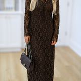 Belle Lace Midi Dress-Brown