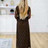 Belle Lace Midi Dress-Brown