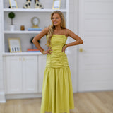 Ellison Ruched Cutout Midi Dress - Lime