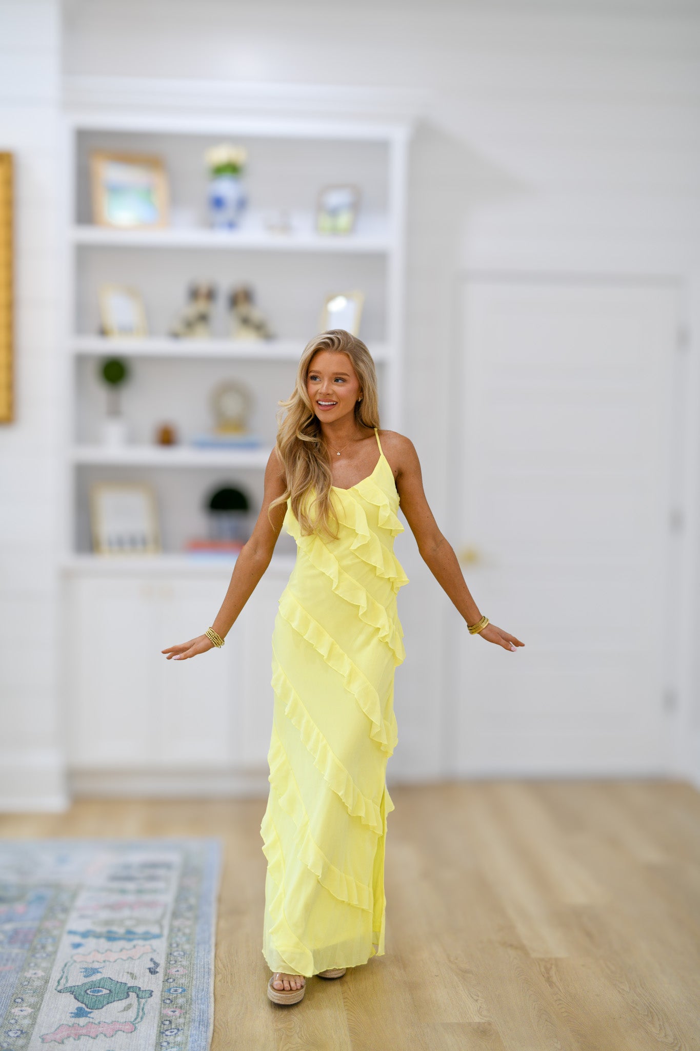 Haylie Tiered Ruffle Maxi Dress - Yellow