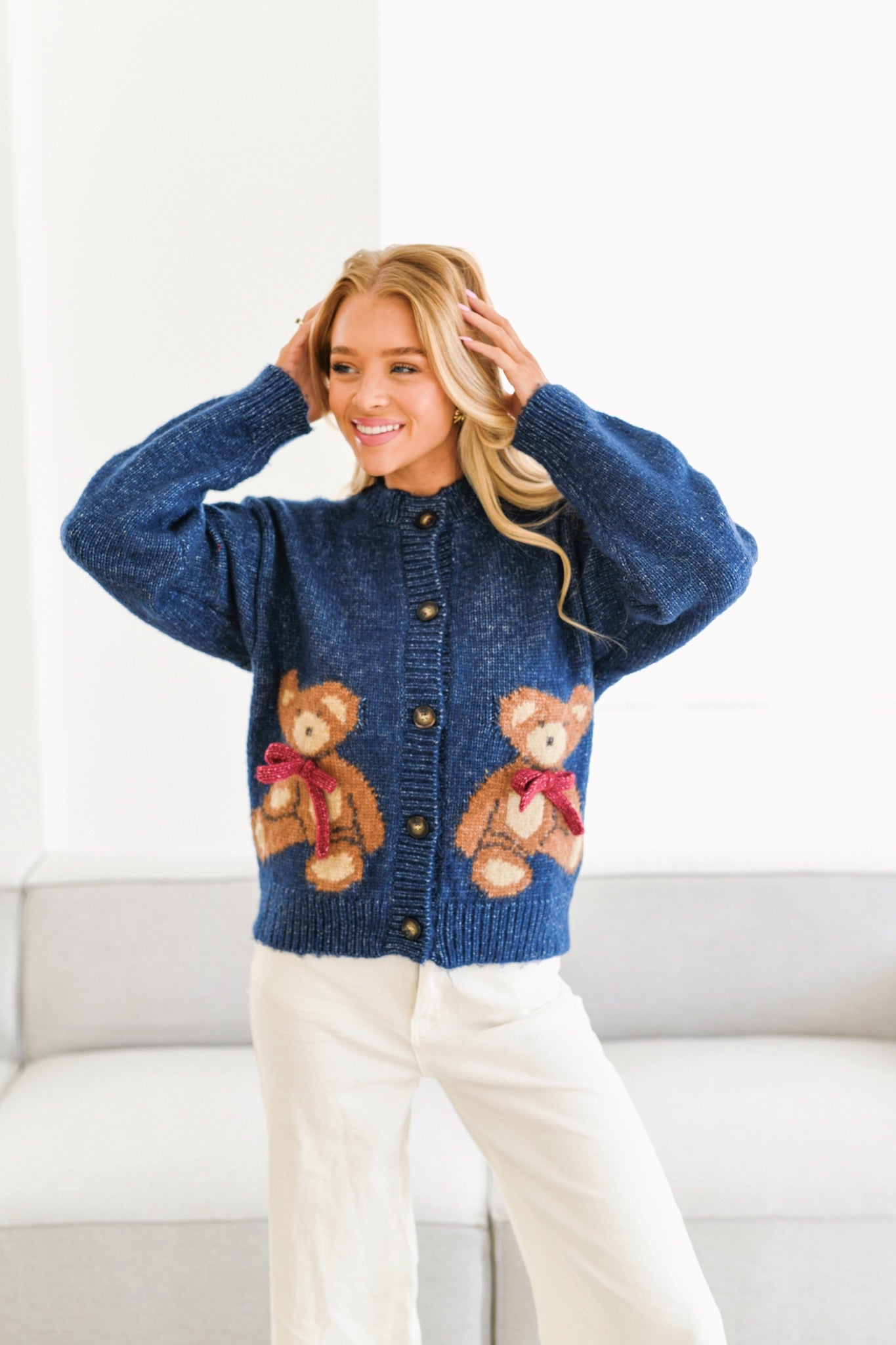 Teddy Bear Cardigan-Navy