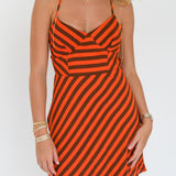 Lizzy Stripe Mini Dress - Orange/Brown