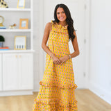Penelope Frill Neck Maxi Dress - Yellow BlockPrint