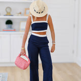 Bay Side Buttton Contrast Pant - Navy/White