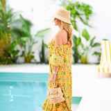Yasmine Strapless Bubble Sleeve Maxi Dress - Yellow Palm