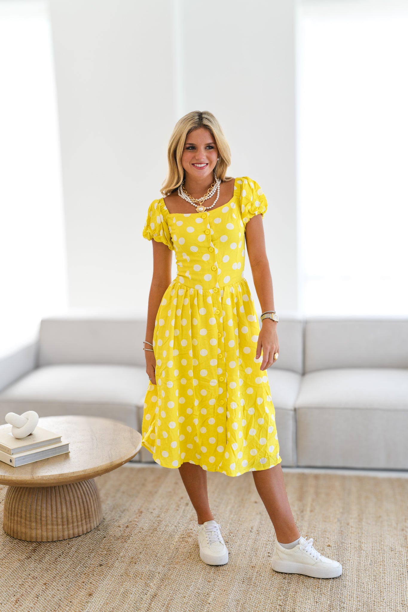 Steph Polka Dot Print Dress - yellow