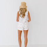 Amber Heart Embroidered Denim Romper - White/Red