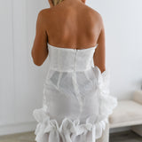 Ashley Strapless Mini Rufle Dress-White