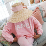 Fancy Oversized Fleece Mockneck - Powder Pink/White