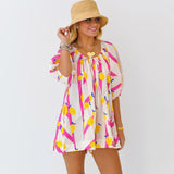 Millie Yellow Limes Striped Romper - White/Pink